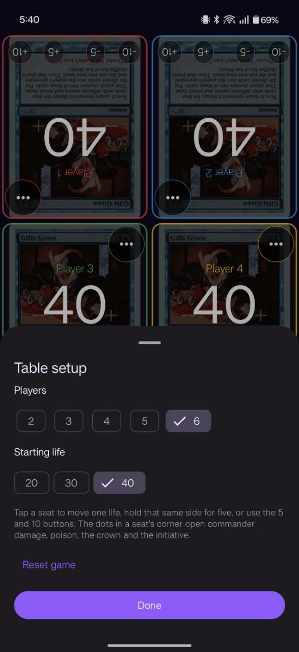 Life counter table setup