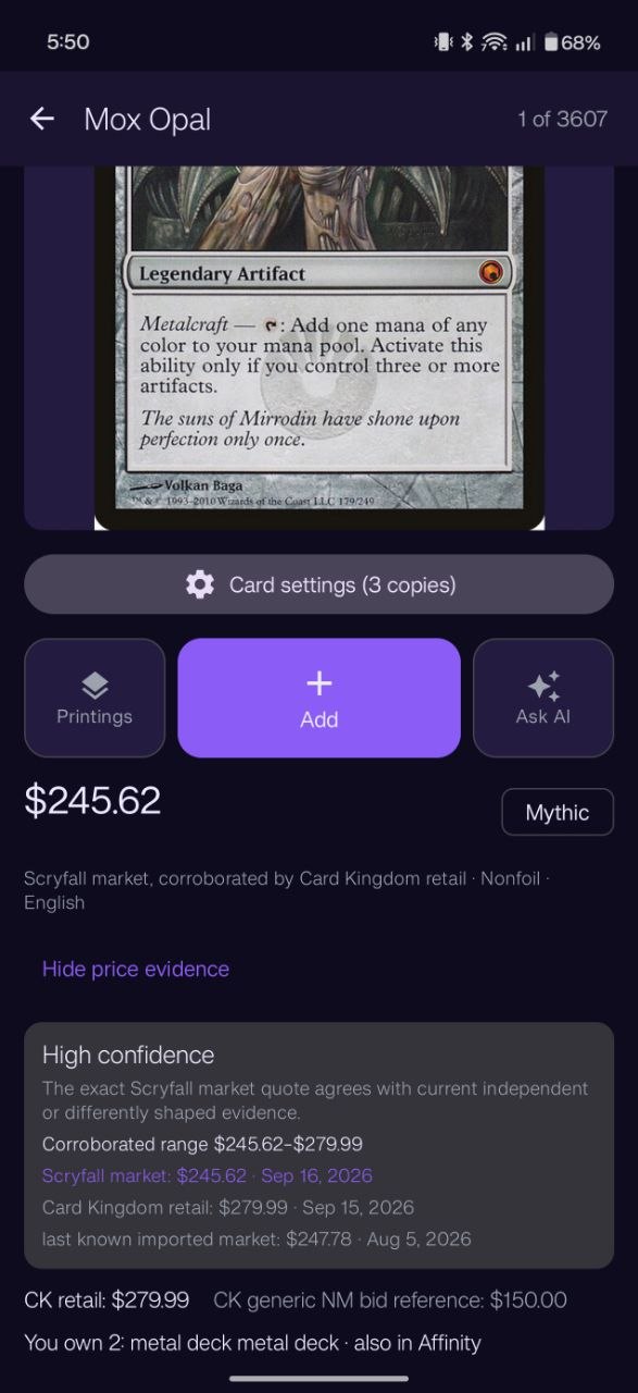 Price evidence detail
