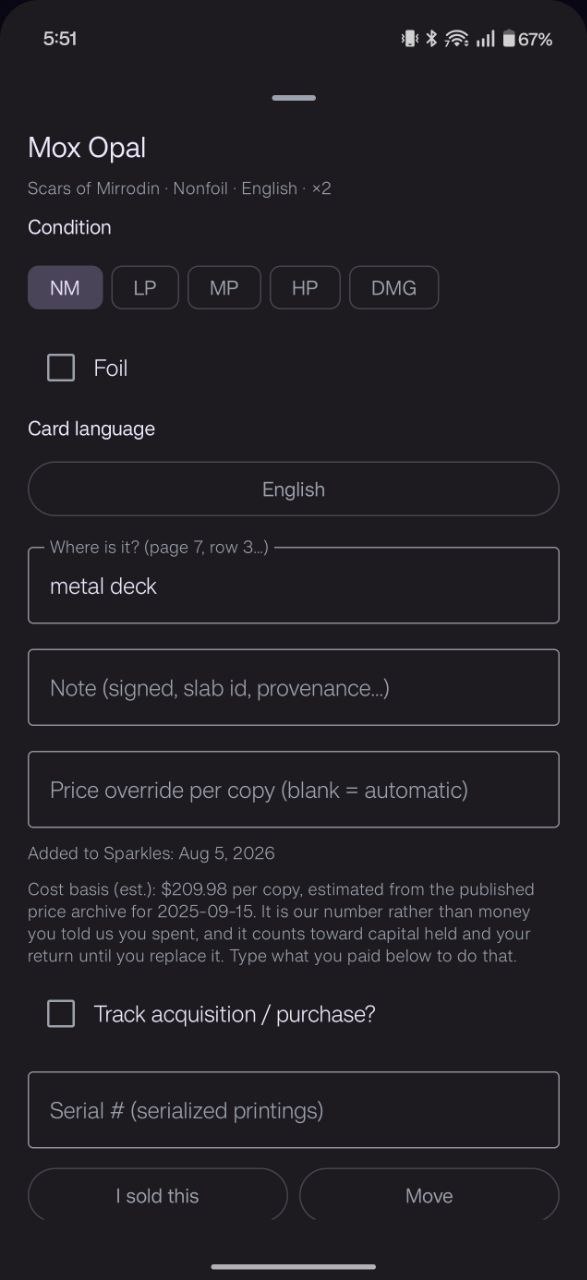 Editing a card copy